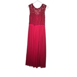 Davids Bridal Size 6 Apple Red Bridesmaid Dress Lace Bodice Chiffon Maxi F19328